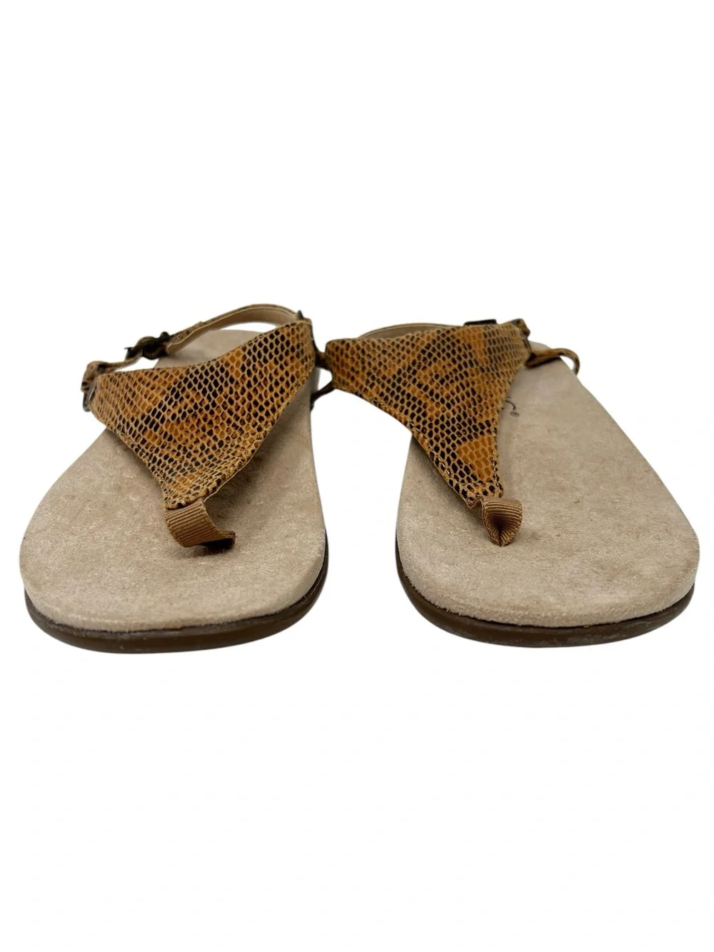 Vionic Tan Snake-Print Toe-Loop Sandals